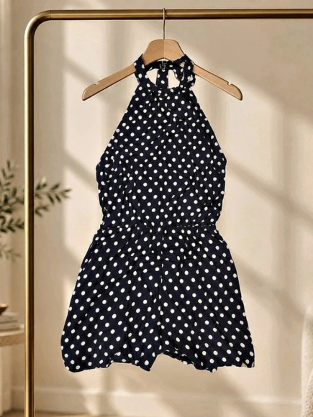 Polka Dot Halter Neck Romper Black & White